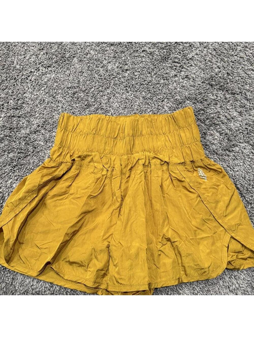 Free People Mustard Yellow High-Waisted Shorts with Elastic Waistband